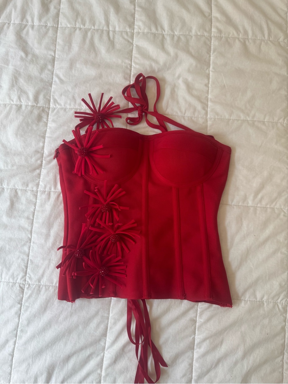 Red Ruffled Floral Dress - Picture 3 of 5